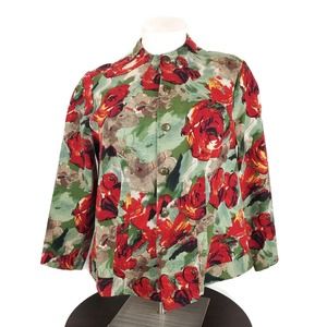 CJ Banks Red & Green Floral Denim Jacket
